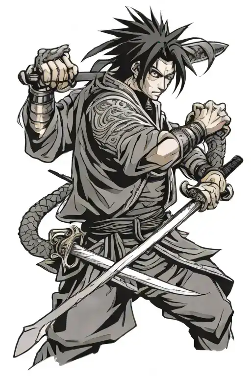 Sasuke uchiha as samurai with a sword and dragon  tattoo design idea
