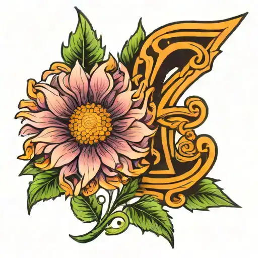 aster flower, letter A and L tattoo design idea
