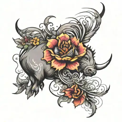 flowers vine water buffalo bills pisces feathers  tattoo design idea