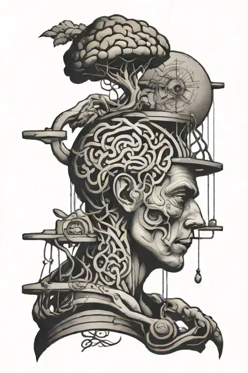 fittness man scapes from the brain cage tattoo design idea