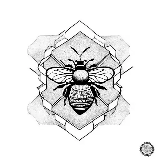 bee and waffle with pioni flower tattoo design idea