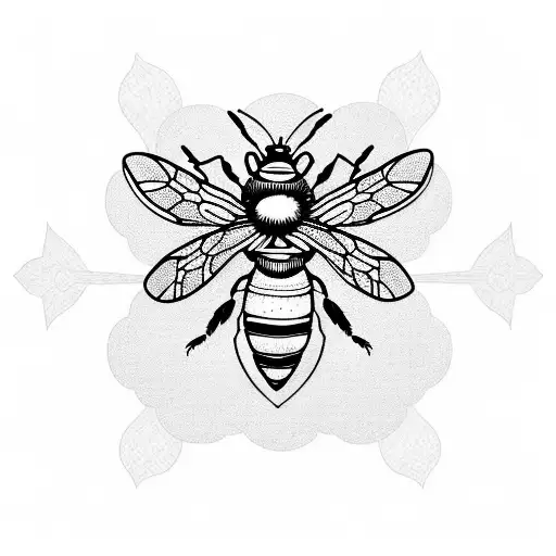 bee and hive with peoni flower tattoo design idea