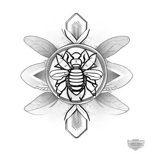 bee and waffle with pioni flower tattoo design idea