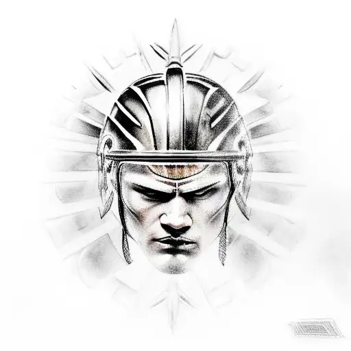 spartan warrior giving helmet to child tattoo design idea