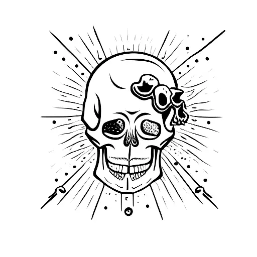 A cocktail glass with a skull ice cube and a cherry tattoo design idea