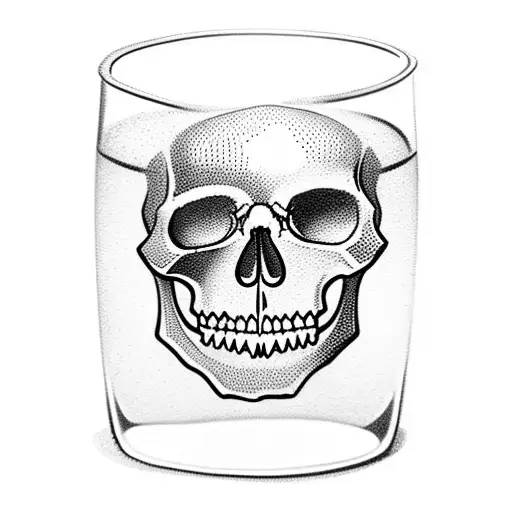 A cocktail glass with skull ice cubes and a cherry tattoo design idea