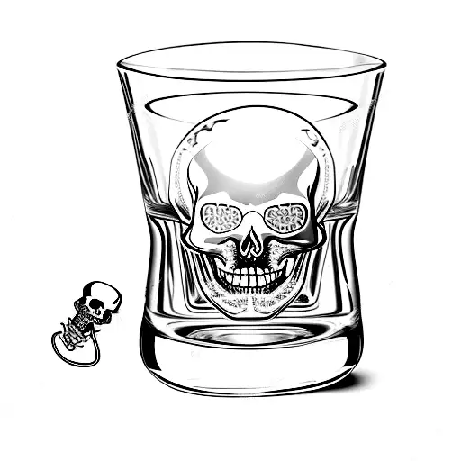 A cocktail glass with a skull-shaped ice cube tattoo design idea
