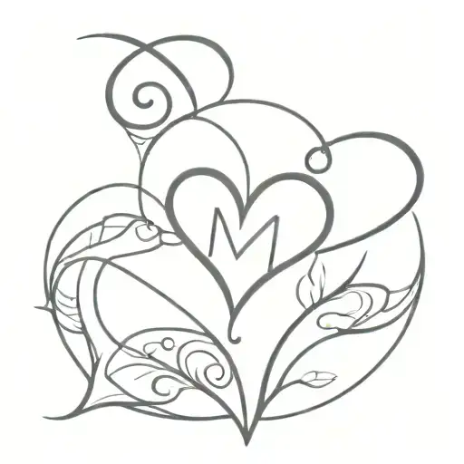 heart using initials t, b, m, c tattoo design idea