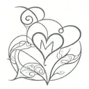 heart using initials t, b, m, c tattoo design idea