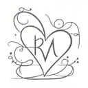 heart using initials t, b, m, c tattoo design idea