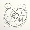 heart using initials t, b, m, c tattoo design idea