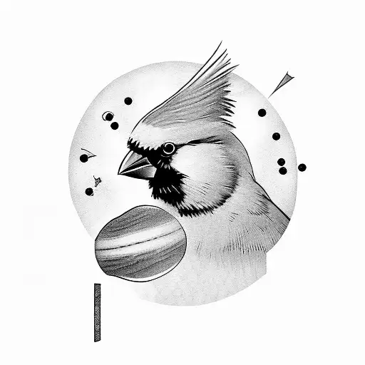 cardinal bird with planets in background tattoo design idea