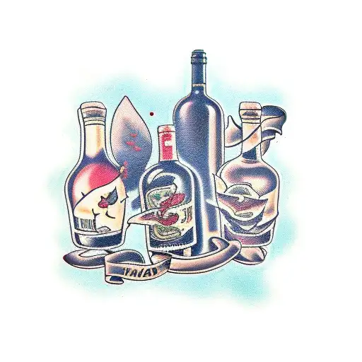 vintage wine bottle tattoo design idea