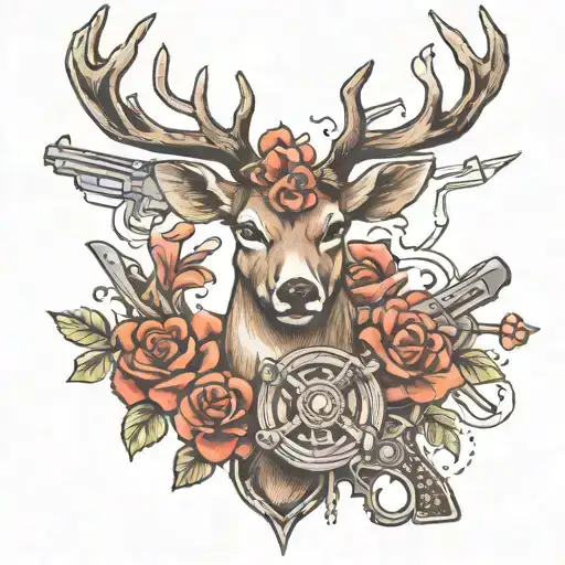 deer with a cross and revolver tattoo design idea