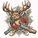 deer with a cross and shotgun shells tattoo design idea