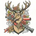 deer with a cross and shotgun shells tattoo design idea