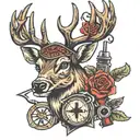 deer with a cross and shotgun shells tattoo design idea