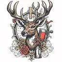 deer with a cross and shotgun shells tattoo design idea