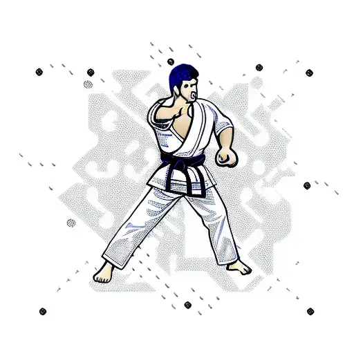 A judo fighter executing a perfect throw with a computer circuitry background tattoo design idea