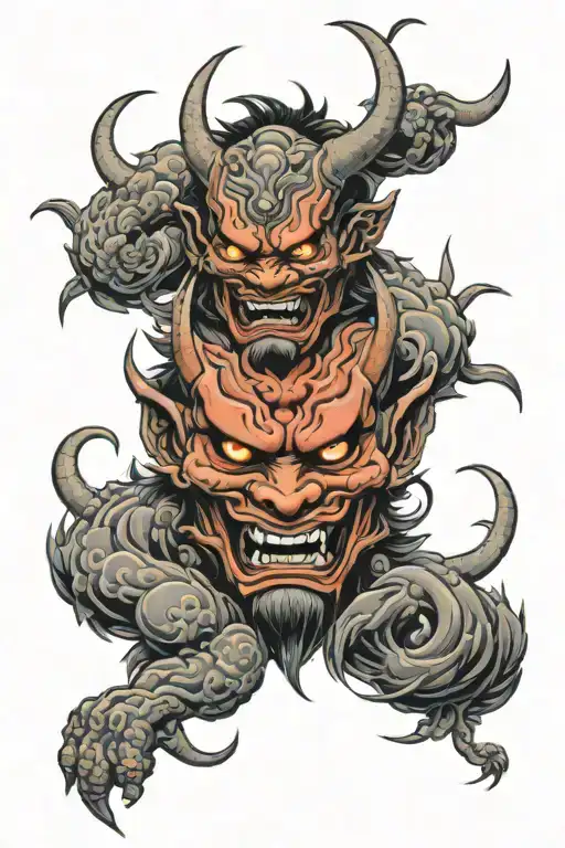 Oni Mask split apart yet connected tattoo tattoo design idea