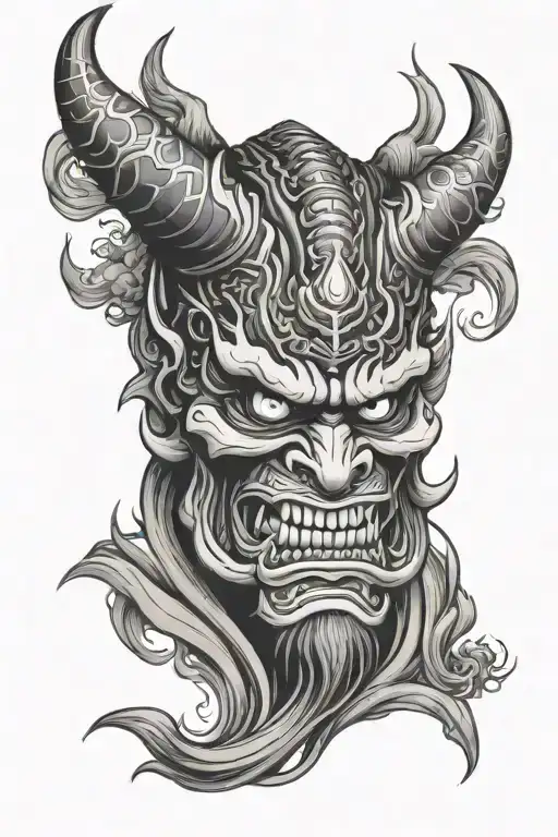 Japanese Oni Mask split in half sleeve tattoo tattoo design idea