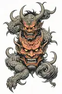 Oni Mask split apart yet connected tattoo tattoo design idea