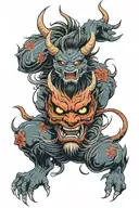 Oni Mask split apart yet connected tattoo tattoo design idea