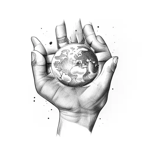 world inside of a hand tattoo design idea