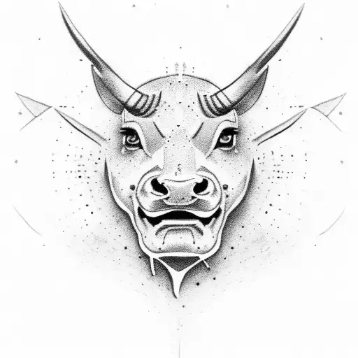 charging Bull whit blue eyes tattoo design idea