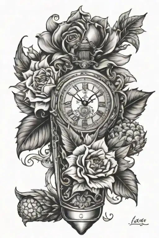 beauty and beast, dagger, pocket watch, apple, pineapple, Superman, sunflower tattoo design idea