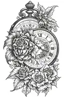 beauty and beast separated portraits between a dagger pocket watch, apple, pineapple, Superman, sunflower tattoo design idea