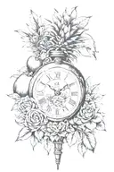 dagger, pocket watch, apple, pineapple, Superman, sunflower tattoo design idea