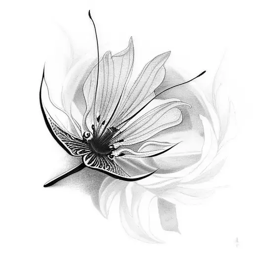 create a tattoo of a black butterfly and red spider lily. It should also have the words acha, amma and ganga in morse co tattoo design idea