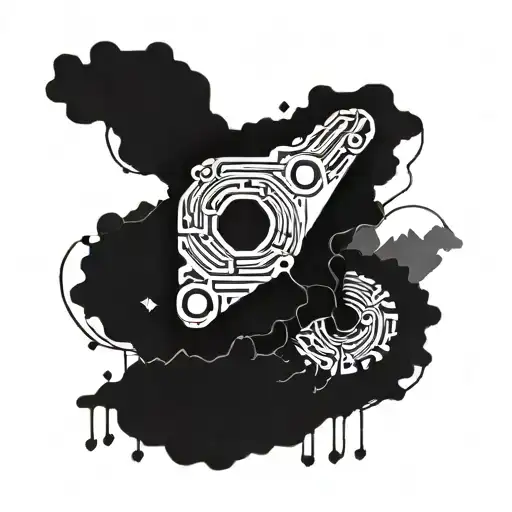 A bike chain morphing into musical notes, surrounded by mountain silhouettes tattoo design idea