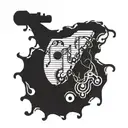 A bike chain morphing into musical notes, surrounded by mountain silhouettes tattoo design idea