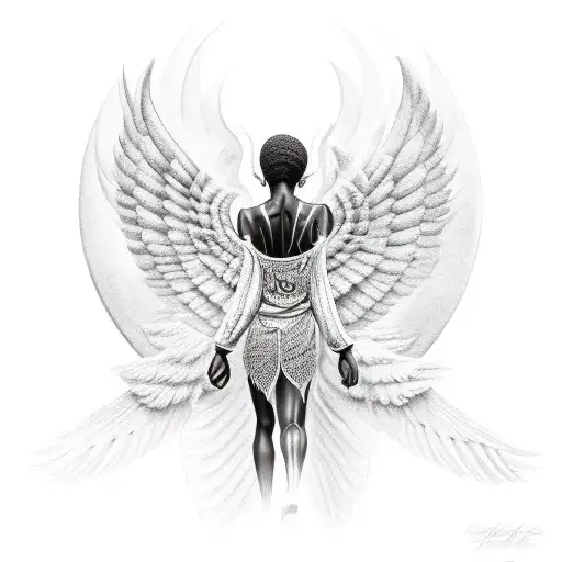 Realism Black Female Angel Tattoo Idea Blackink Ai