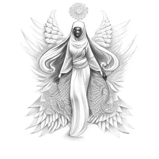 african female guardian angel tattoo design idea