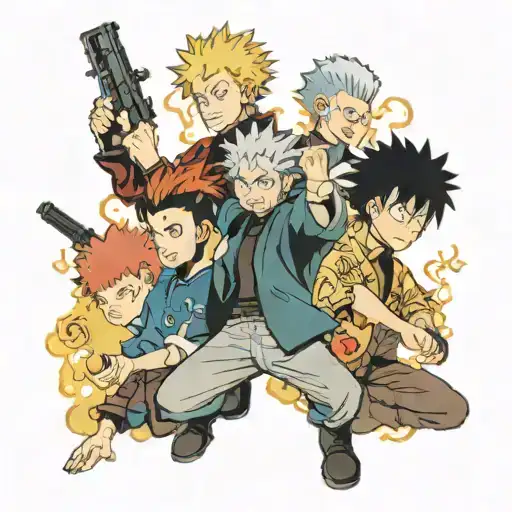 anime "Jujutsu Kaisen", Yuji Itadori, Megumi Fushiguro, Nobara Kugisaki, Nobara Kugisaki, among the smoke tattoo design idea