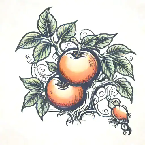 tree with 3 peaches in it and a small mouse at the base  tattoo design idea