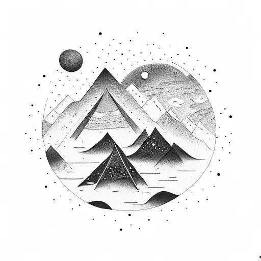 camp fire mountain space tattoo design idea
