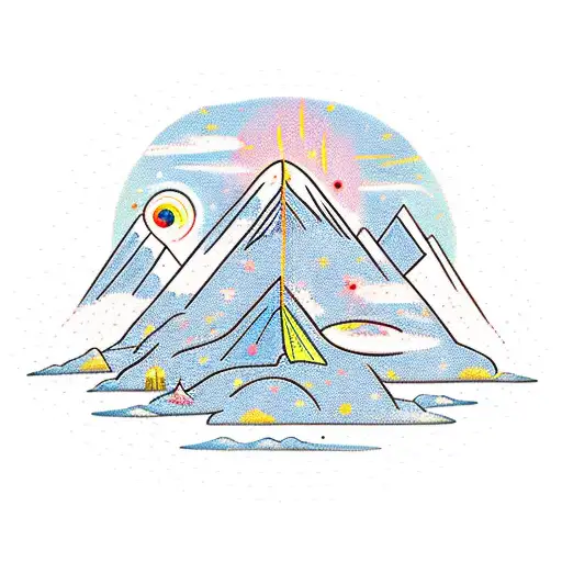 camp fire mountain space tattoo design idea