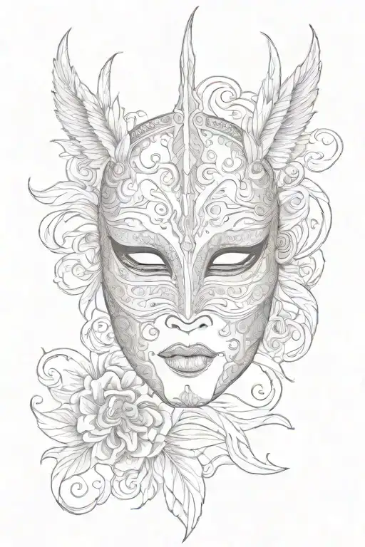 venetian mask inspired by the film eyes wide shut with the phrase "art is better than life" tattoo design idea