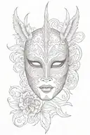 venetian mask inspired by the film eyes wide shut with the phrase "art is better than life" tattoo design idea