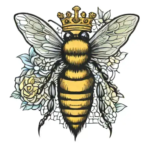 queen bee with crown and honeycomb  tattoo design idea