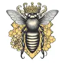 queen bee with crown and honeycomb  tattoo design idea