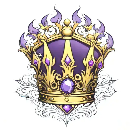 ornate crown with purple flames tattoo design idea