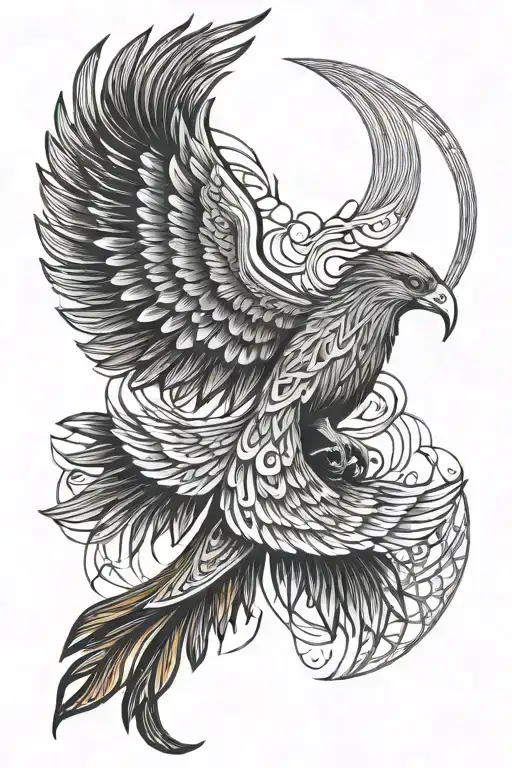 pheonix with sun icarus falling angel tattoo design idea