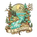 ice mountain beach forest scene with  text  tattoo design idea