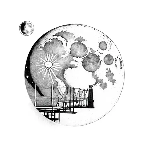 moon over bridge tattoo design idea