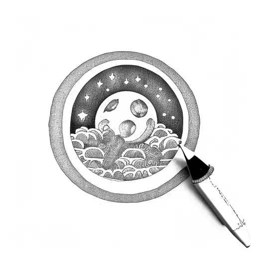 moon over bridge tattoo design idea